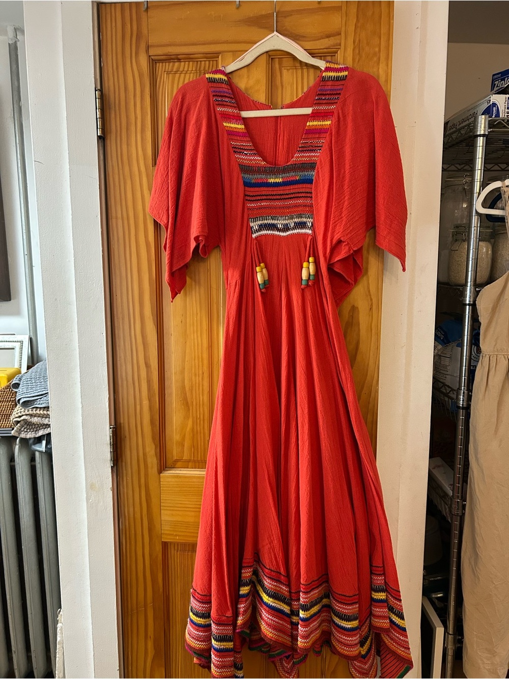Coral Bohemian Embroidered Maxi Dress